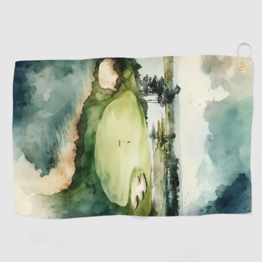 Golfbaan voor artistieke waterverf golfhanddoek (Horizontaal)