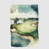 Golfbaan voor artistieke waterverf golfhanddoek (Voorkant)