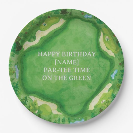 Golfbaanfeest ontwerp met aangepaste naam & evenem papieren bordje (Voorkant)