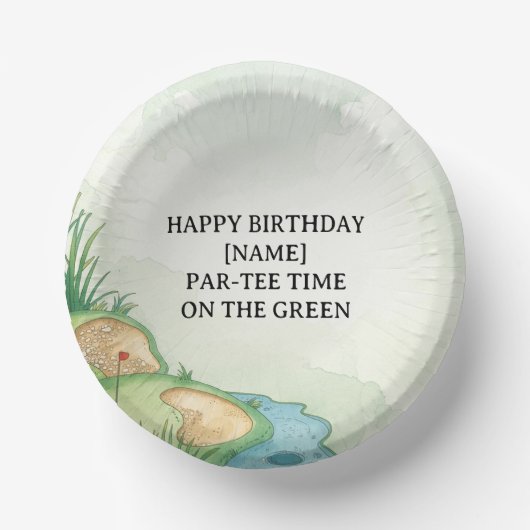 Golfbaanfeest ontwerp met aangepaste naam & evenem papieren kommen (Voorkant)
