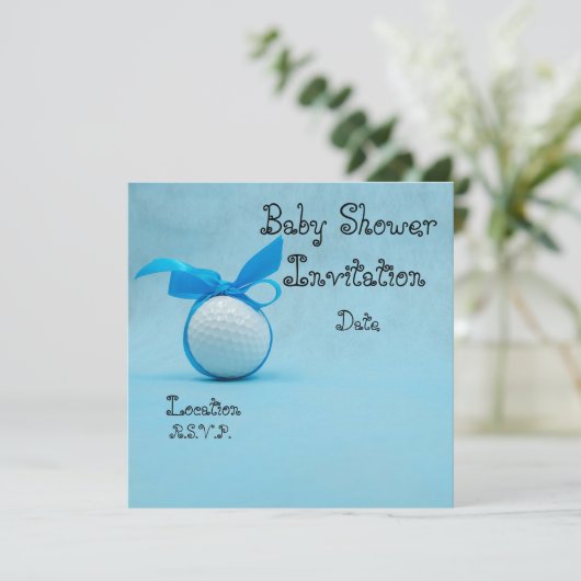 GolfBaby shower met blauw lintje op blauw (Staand voorkant)