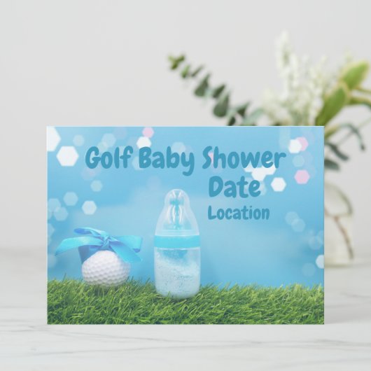 Golfbaby shower met golfbal en melkfles kaart (Staand voorkant)