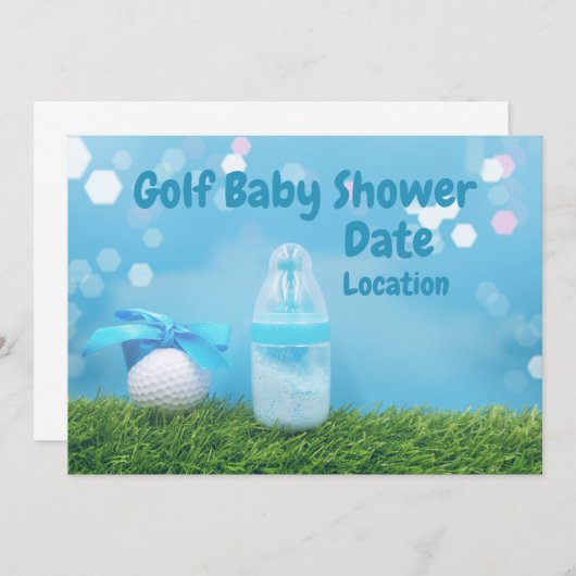 Golfbaby shower met golfbal en melkfles kaart (Voorkant / Achterkant)
