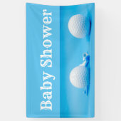 Golfbaby shower met golfbal en t-shirt op blauw spandoek (Verticaal)