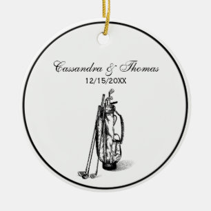 Golfbag en golfclubs zwart keramisch ornament