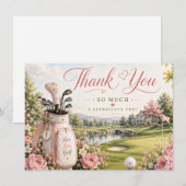 Golfbag op golfbaan met bloemen  bedankkaart (Voorkant / Achterkant)