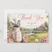 Golfbag op golfbaan met bloemen  bedankkaart (Voorkant)