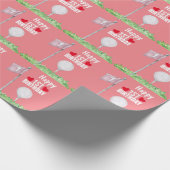 Golfbal 1e Verjaardag met bal en vlag op roze Cadeaupapier (Hoek)