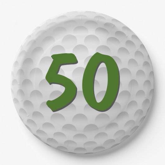 Golfbal 50e Verjaardagspapier Bord (Voorkant)