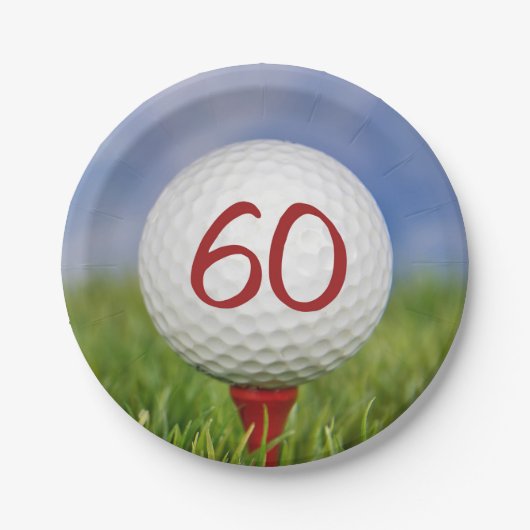 Golfbal 60e verjaardag papieren bordje (Voorkant)