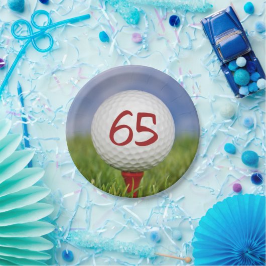 Golfbal 65e verjaardag papieren bordje (Feest)