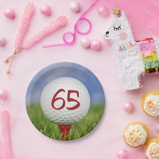 Golfbal 65e verjaardag papieren bordje (Feest)