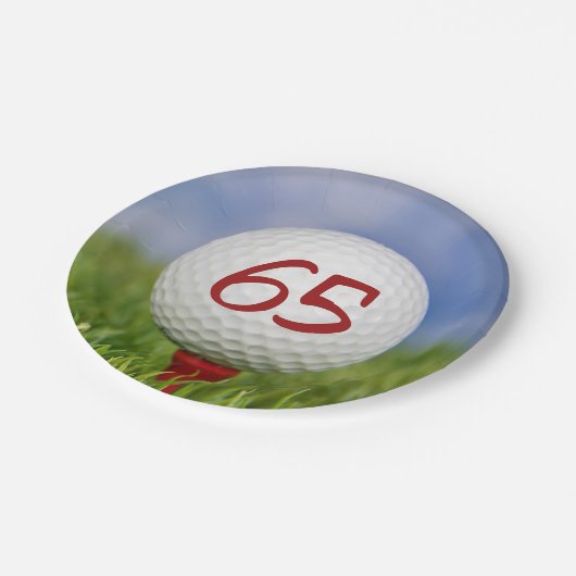 Golfbal 65e verjaardag papieren bordje (Gekanteld)