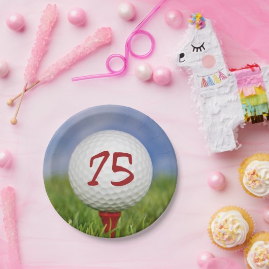 Golfbal 75e verjaardag papieren bordje (Feest)