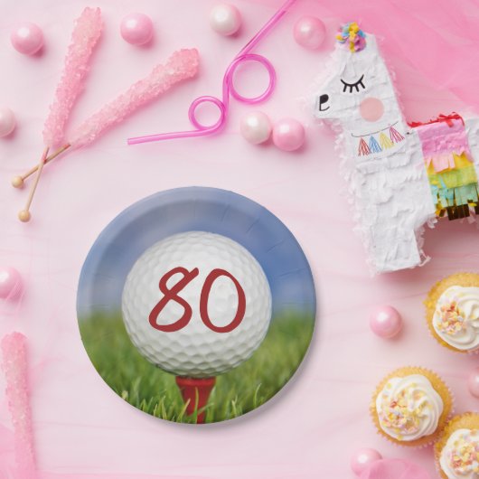 Golfbal 80e verjaardag papieren bordje (Feest)