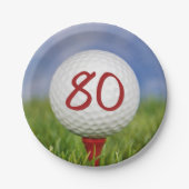 Golfbal 80e verjaardag papieren bordje (Voorkant)