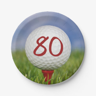 Golfbal 80e verjaardag papieren bordje