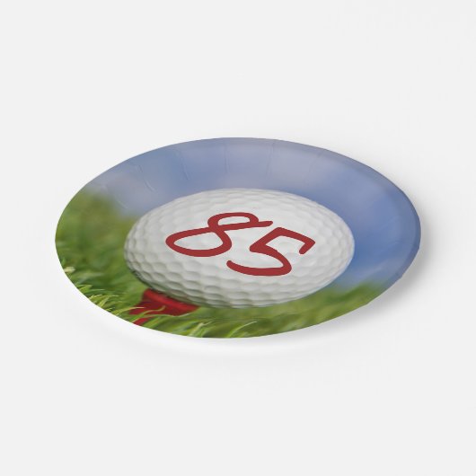 Golfbal 85e verjaardag papieren bordje (Gekanteld)