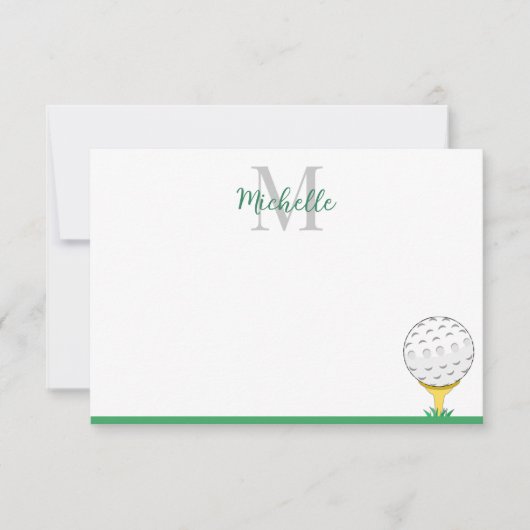 Golfbal aangepaste monogram eenvoudige notitiekaartje (Voorkant)