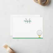 Golfbal aangepaste monogram eenvoudige notitiekaartje (Voorkant / Achterkant in situ)