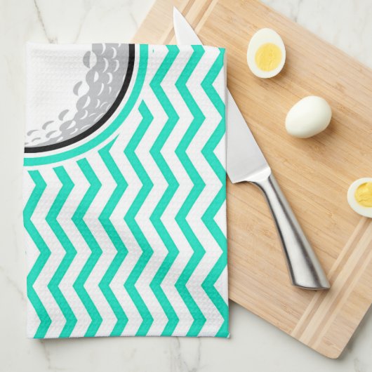 Golfbal; Aqua Green Chevron Theedoek (Quarter Fold)