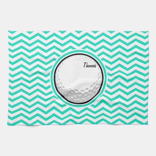 Golfbal; Aqua Green Chevron Theedoek (Horizontaal)