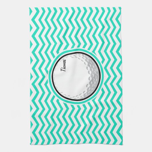 Golfbal; Aqua Green Chevron Theedoek (Verticaal)