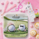 Golfbal Bruid & Bruidegom Welkom op onze bruiloft Papieren Bordje (Feest)