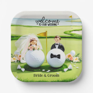 Golfbal Bruid & Bruidegom Welkom op onze bruiloft Papieren Bordje