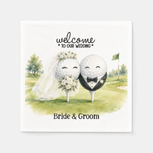 Golfbal Bruid & Bruidegom Welkom op onze bruiloft Servet