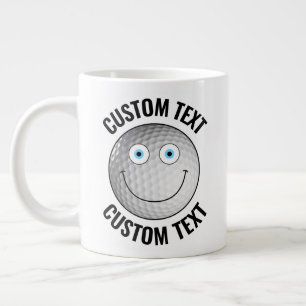 Golfbal Custom Happy Face & Gepersonaliseerde Teks Grote Koffiekop