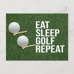 Golfbal eet slaap golf herhaal op groen gras briefkaart