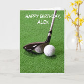 Golfbal en club gepersonaliseerde verjaardag kaart (Gele Bloem)