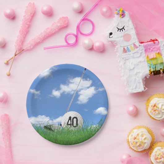 Golfbal en club voor 40e verjaardag papieren bordje (Feest)