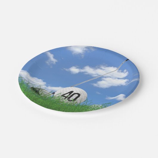 Golfbal en club voor 40e verjaardag papieren bordje (Gekanteld)