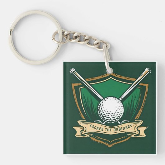 Golfbal en -clubs met schildsymbool sleutelhanger (voorkant)