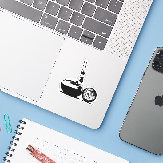 Golfbal en clubsporten sticker (Laptop met iPhone)