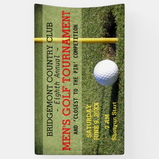 Golfbal en gat met pin spandoek (Verticaal)