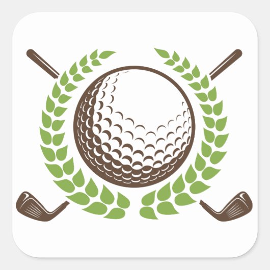 Golfbal en golfclubs met krans Sticker (Voorkant)
