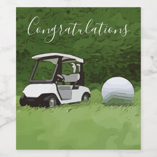 Golfbal en golfkar Gefeliciteerd Wijn Etiket (Enkel label)