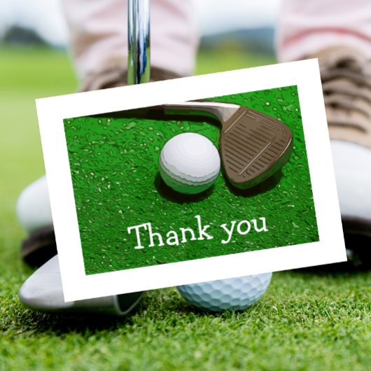 Golfbal en IJzer op groen Bedankkaart