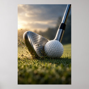 Golfbal en IJzeren Club Impact Muurkunst – Dramati Poster