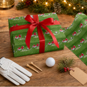 Golfbal en kerstmanhoed voor golfer Kerstmis Cadeaupapier