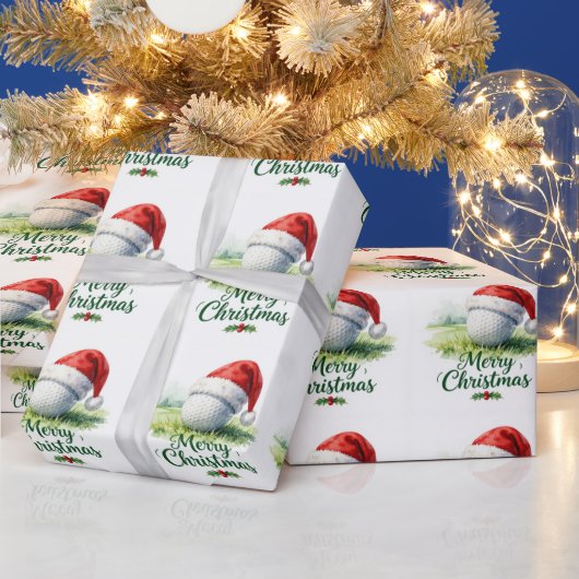 Golfbal en kerstmuts voor golfer Kerstmis Cadeaupapier (Feestdagen)