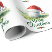 Golfbal en kerstmuts voor golfer Kerstmis Cadeaupapier (Rol Hoek)
