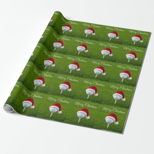 Golfbal en kerstmuts voor golfer Kerstmis Cadeaupapier (Uitgerold)