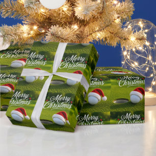 Golfbal en kerstmuts voor golfer Kerstmis Cadeaupapier