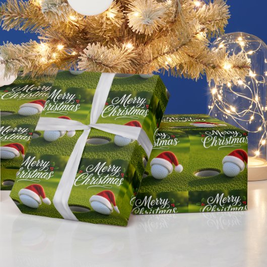 Golfbal en kerstmuts voor golfer Kerstmis Cadeaupapier (Feestdagen)
