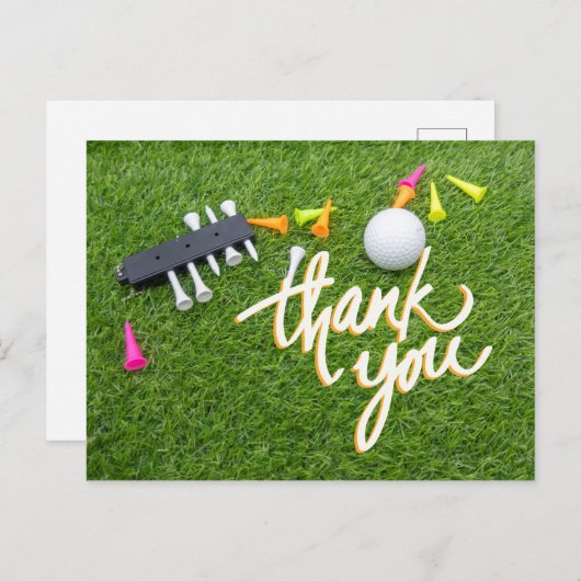 Golfbal en kleurrijk t-shirt groen gras bedankt briefkaart (Voorkant / Achterkant)