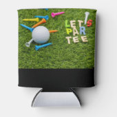 Golfbal en kleurrijke t - shirts op groene golfer blikjeskoeler (Voorkant)